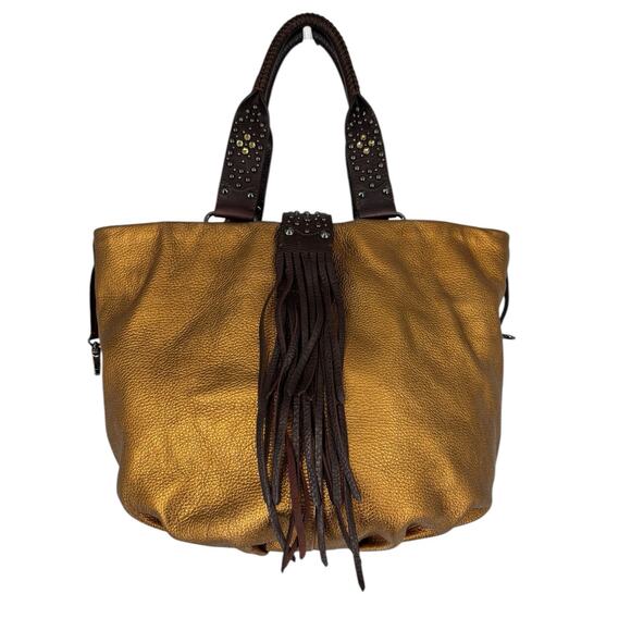 Cole Haan G Series Bag Slouchy Bucket Gold Brown Leather Boho 70's Woodstock - Picture 1 of 16